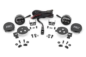 Toyota Tacoma LED Fog Light Kit - Rough Country - 3.5 Inch Round, Amber DRL - Black - 4WD - '16-'22